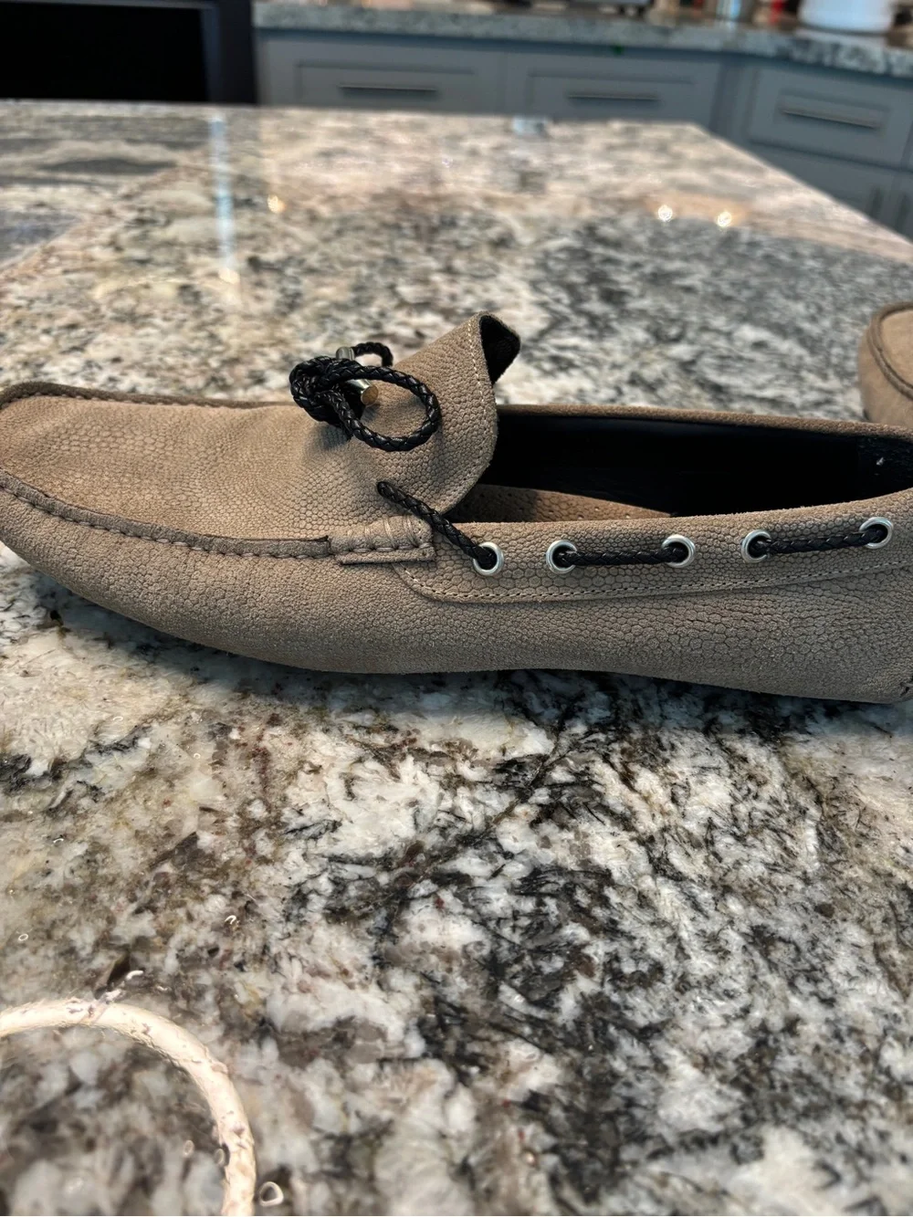 Just Cavalli Taupe Suede Loafers with Black Braided Lace